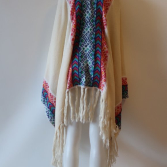 WOMENS JEN'S PIRATE BOOTY CRAM MULTICOLOR FRINGED WRAP PONCHO SHAWL OS * - Picture 10 of 13